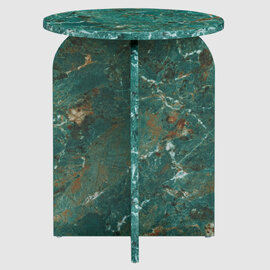 Arcata Wooden Round Side Table In Amazon Green Marble Effect