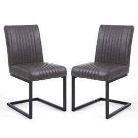 Aboba Grey Leather Dining Chairs With Metal Legs In Pair