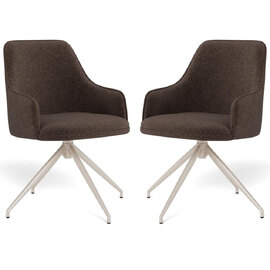 Arden Fabric Swivel Dining Chairs With Grey Legs in Pair - Brown