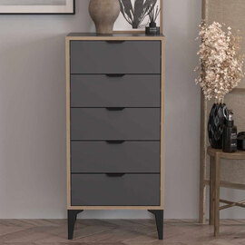 Arden Wooden Chest Of 5 Drawers in Anthracite
