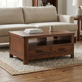 Areli Wooden Coffee Table With 2 Drawers In Dark Brown