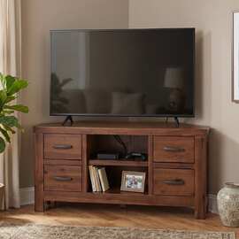 Areli Wooden Corner TV Stand With 4 Drawers In Dark Brown