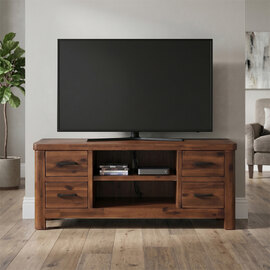 Areli Wooden Straight TV Stand With 4 Drawers In Dark Brown