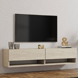 Arges Wooden Wall Mounted TV Stand in Travertine Marble Effect