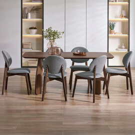 Argyle Wooden Rectangular Dining Table With 6 Chairs - Walnut