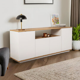 Arista Wooden TV Sideboard with 4 Doors in White and Cadiz Oak