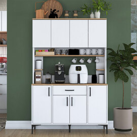 Arlivo Wide Wooden Coffee Station Cabinets with 8 Doors 1 Drawers in White and Walnut