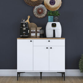 Arlivo Wooden Coffee Station Cabinets with 3 Doors in White