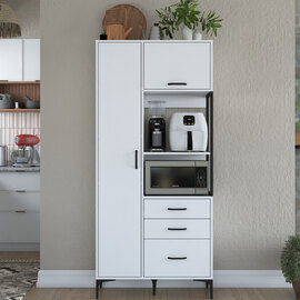 Arlivo Wooden Coffee Station Cabinets with 2 Doors 3 Drawers in White
