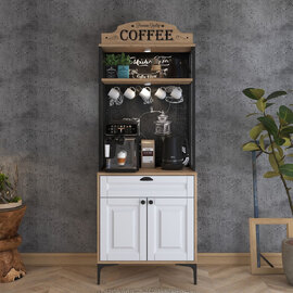 Arlivo Wooden Coffee Station Cabinets with 2 Doors in Walnut and White