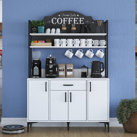 Arlivo Wooden Coffee Station Cabinets with 4 Doors 2 Shelf in White