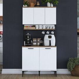 Arlivo Wooden Coffee Station Cabinets with 5 Doors in White and Black
