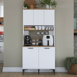 Arlivo Wooden Coffee Station Cabinets with 5 Doors in White and Walnut