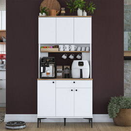 Arlivo Wooden Coffee Station Cabinets with 6 Doors in White