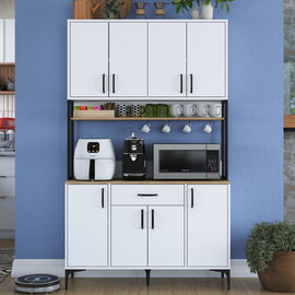 Arlivo Wooden Coffee Station Cabinets with 8 Doors 1 Drawers in White and Walnut