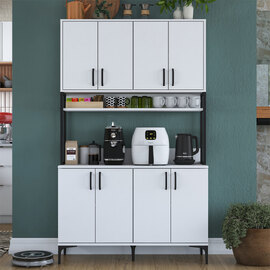 Arlivo Wooden Coffee Station Cabinets with 8 Doors 1 Shelf in White