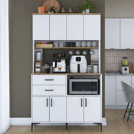 Arlivo Wooden Coffee Station Cabinets with 8 Doors in White and Black