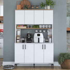 Arlivo Wooden Coffee Station Cabinets with 8 Doors in White and Walnut