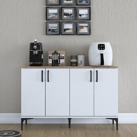 Arlivo Wooden Coffee Station Cabinets with 4 Doors in White and Walnut