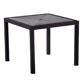 Arlo Grey Polyresin Square Dining Table With Black Brown Weave