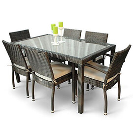 Arlo Outdoor Rattan Dining Table With 6 Chairs In Black Brown