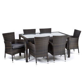 Arlo Outdoor Rattan Dining Table With 6 Armchairs In Black Brown