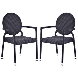 Arlo Black Rattan Stacking Arm Chairs In Pair