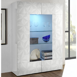 Arlon High Gloss Display Cabinet With 2 Doors In White And LED
