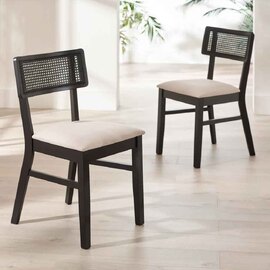 Arlune Satin Black Wooden Dining Chairs in Pair