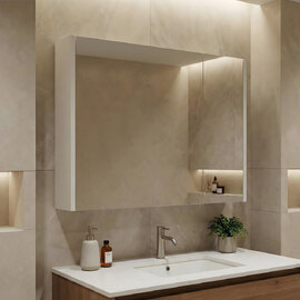 Arno Large Wooden Wall Mounted Bathroom Mirror Cabinet in White