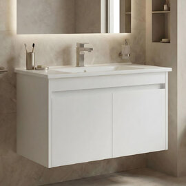 Arno Large Wooden Wall Mounted Vanity Unit with 2 Doors in White