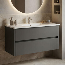 Arno Large Wooden Wall Mounted Vanity Unit with 2 Drawers in Anthracite