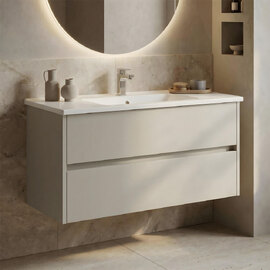 Arno Large Wooden Wall Mounted Vanity Unit with 2 Drawers in Cashmere