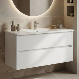 Arno Large Wooden Wall Mounted Vanity Unit with 2 Drawers in White