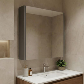 Arno Small Wooden Wall Mounted Bathroom Mirror Cabinet in Grey and Anthracite