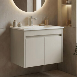Arno Small Wooden Wall Mounted Vanity Unit with 2 Doors in Cashmere