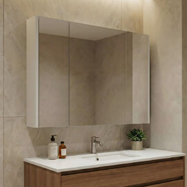 Arno Wooden Wall Mounted Bathroom Mirror Cabinet in Cashmere