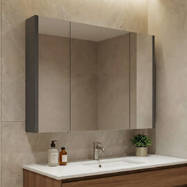 Arno Wooden Wall Mounted Bathroom Mirror Cabinet in Grey and Anthracite
