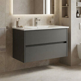 Arno Wooden Wall Mounted Vanity Unit with 2 Drawers in Anthracite