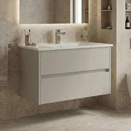 Arno Wooden Wall Mounted Vanity Unit with 2 Drawers in Cashmere