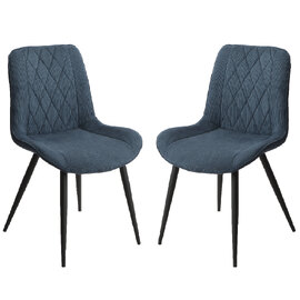 Arta Diamond Stitch Blue Fabric Dining Chairs In Pair