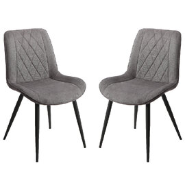 Arta Diamond Stitch Dark Grey Fabric Dining Chairs In Pair