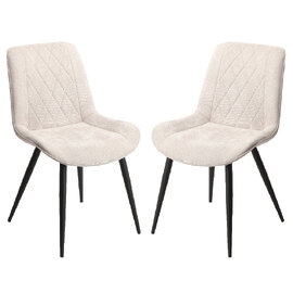 Arta Diamond Stitch Natural Fabric Dining Chairs In Pair