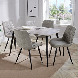 Arta Dining Table In Grey Oak With 4 Light Grey Diamond Chairs