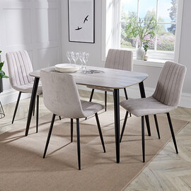 Arta Dining Table In Grey Oak With 4 Natural Straight Chairs