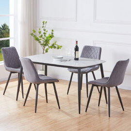 Arta Gloss White Rectangular Sintered Stone Dining Table with 4 Grey Diamond Stitch Fabric Chairs