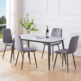 Arta Gloss White Rectangular Sintered Stone Dining Table with 4 Grey Straight Stitch Fabric Chairs