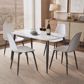 Arta Gloss White Rectangular Sintered Stone Dining Table with 4 White Plastic Chairs