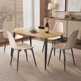 Arta Oak Rectangular Wooden Dining Table with 4 Calico Plastic Chairs