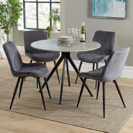 Arta Round Grey Wooden Dining Table 4 Dark Grey Diamond Chairs